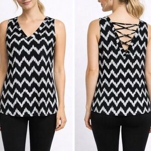 Corset-Back Sleeveless Top Black & White Sz L